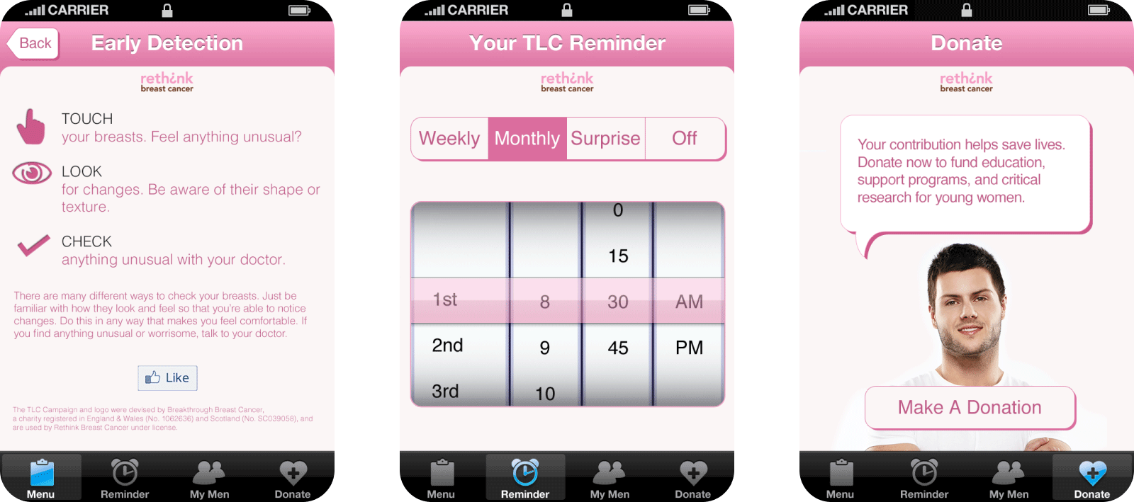 Screenshot of Rethink Breast Cancer app