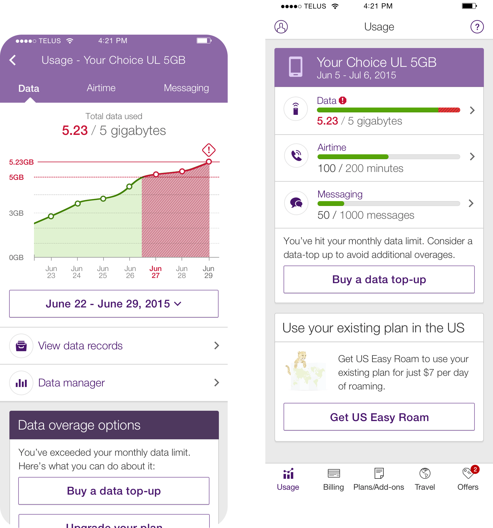 Screenshot of Telus My Account app