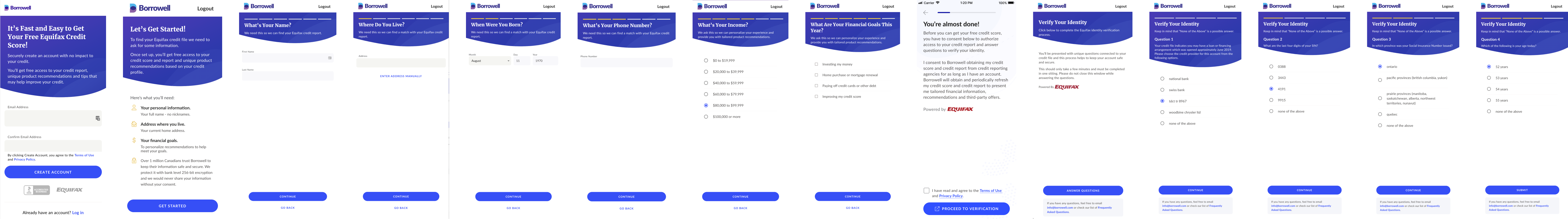 Screenshot of Borrowell's original onboarding flow