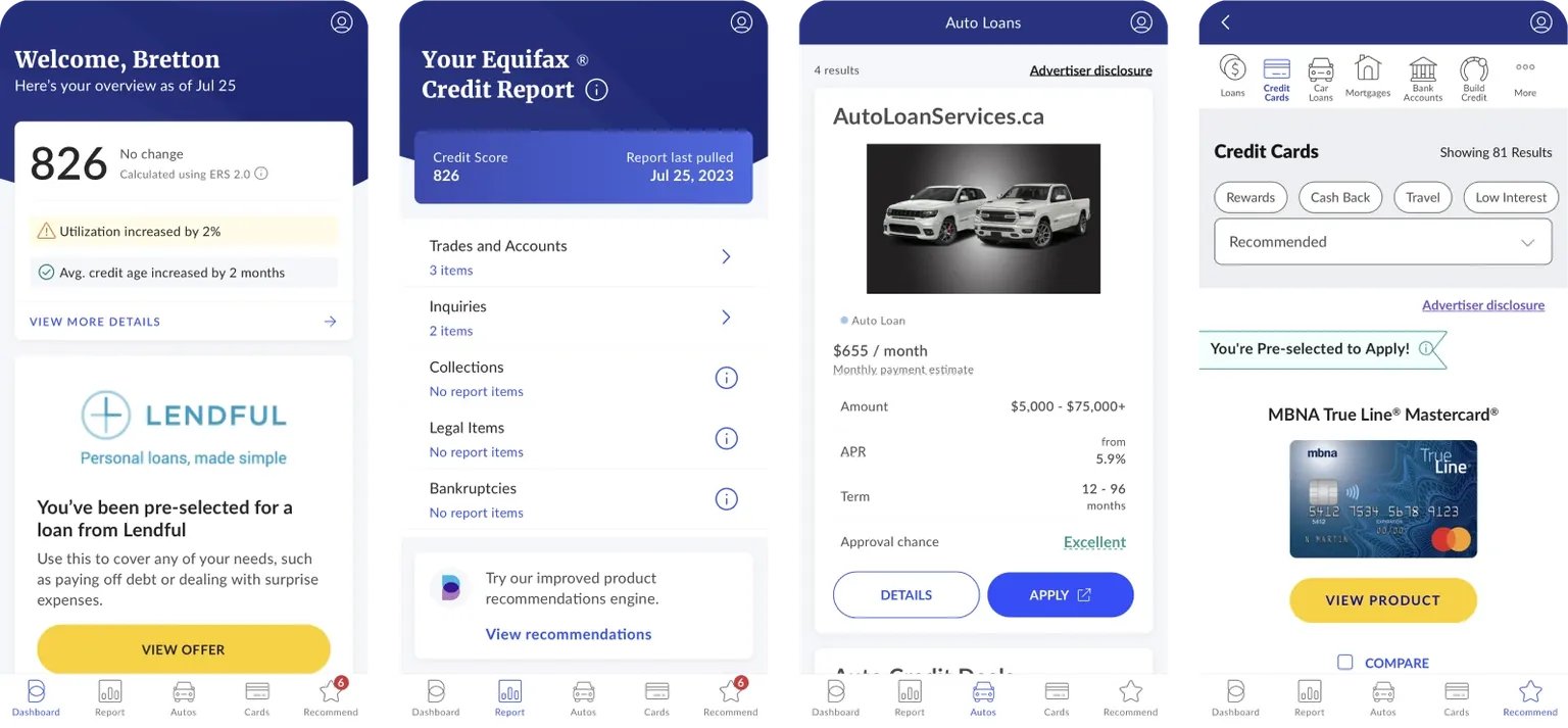 Screenshots of the original Borrowell app for reference