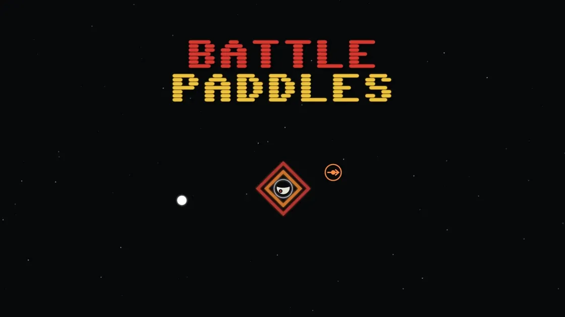 The Battle Paddles logo above a diamond-shaped boss with a single eye, flanked by 2 paddles