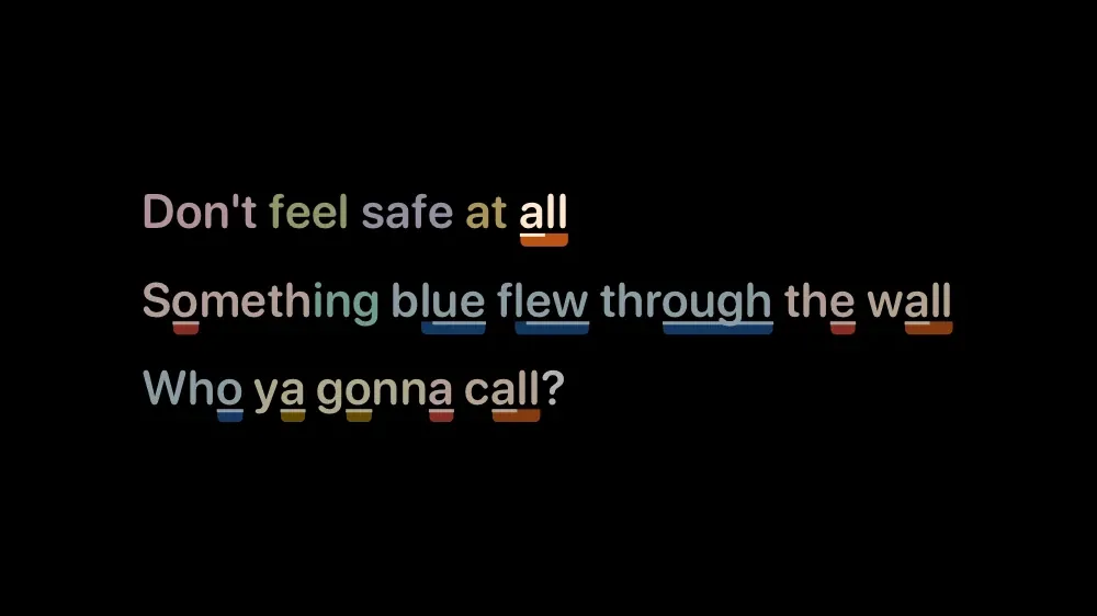 A 3-line rhymeku where every word is tinted by its vowel sounds, with rhymes like all, wall, and call underlined in the same colour